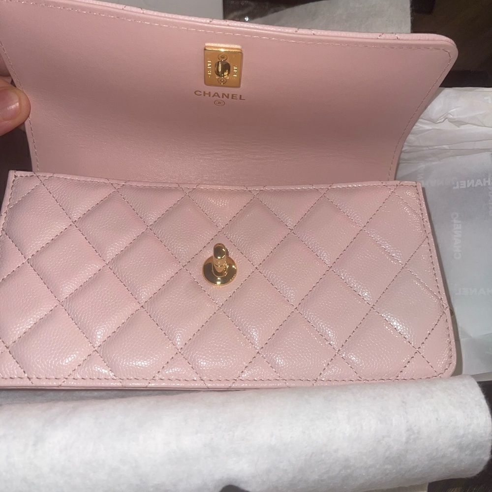 Pink Caviar Leather Wallet on Chain with Charm - Picture 11 of 12